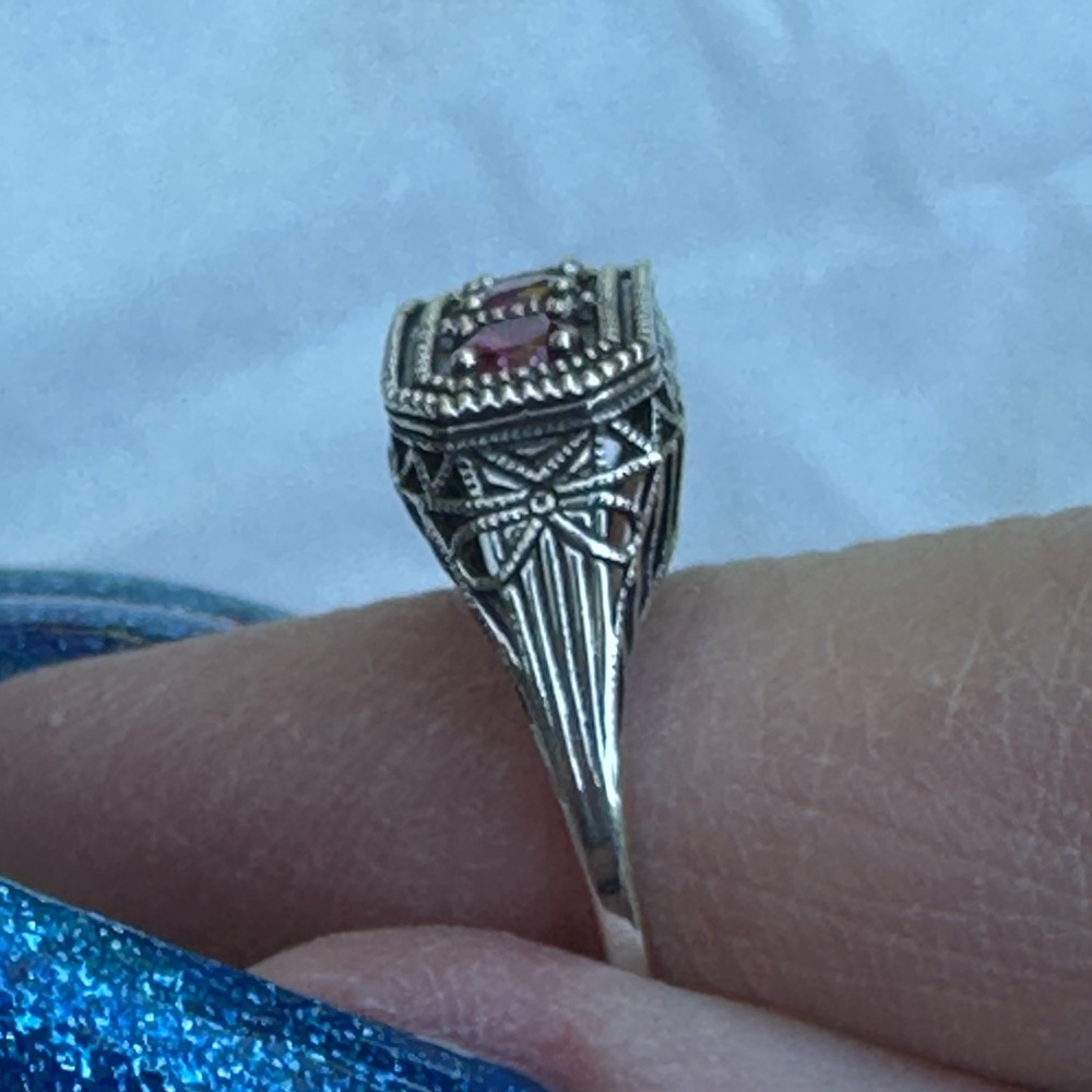 Sterling Silver ruby Three-Stone Ring with antiquing - Picture 14 of 16